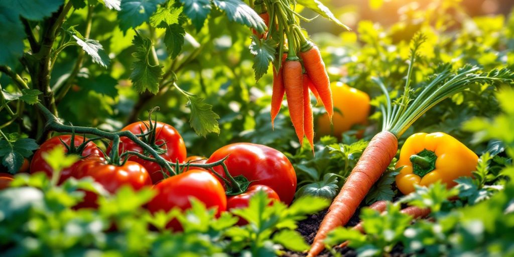 Légumes mûrs prêts à être récoltés dans un jardin.