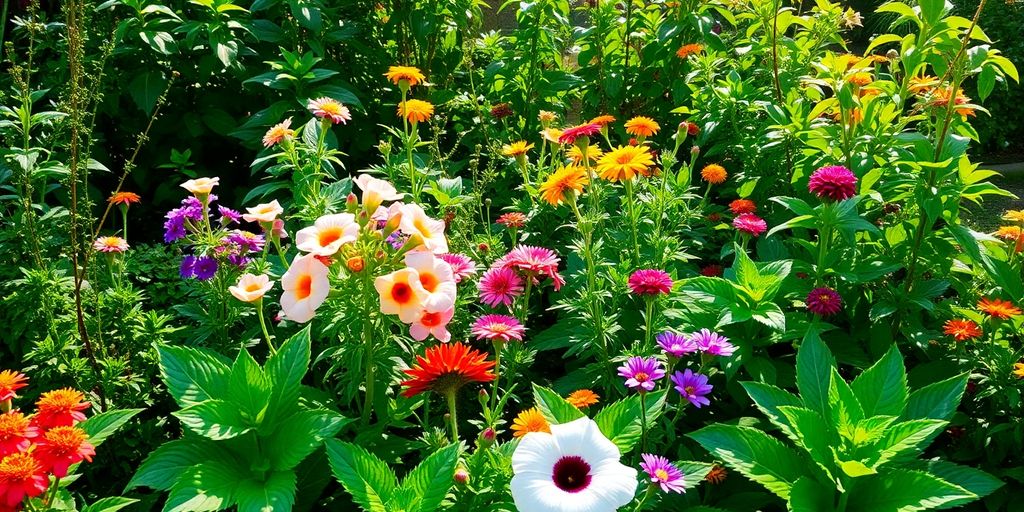 Jardin avec diverses plantes adaptées au climat.