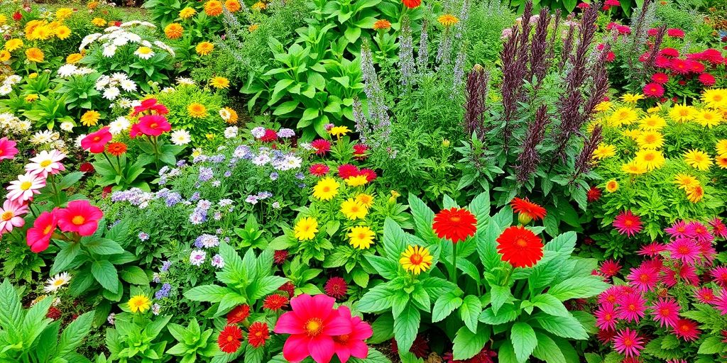 Un jardin coloré avec différentes plantes adaptées au climat.