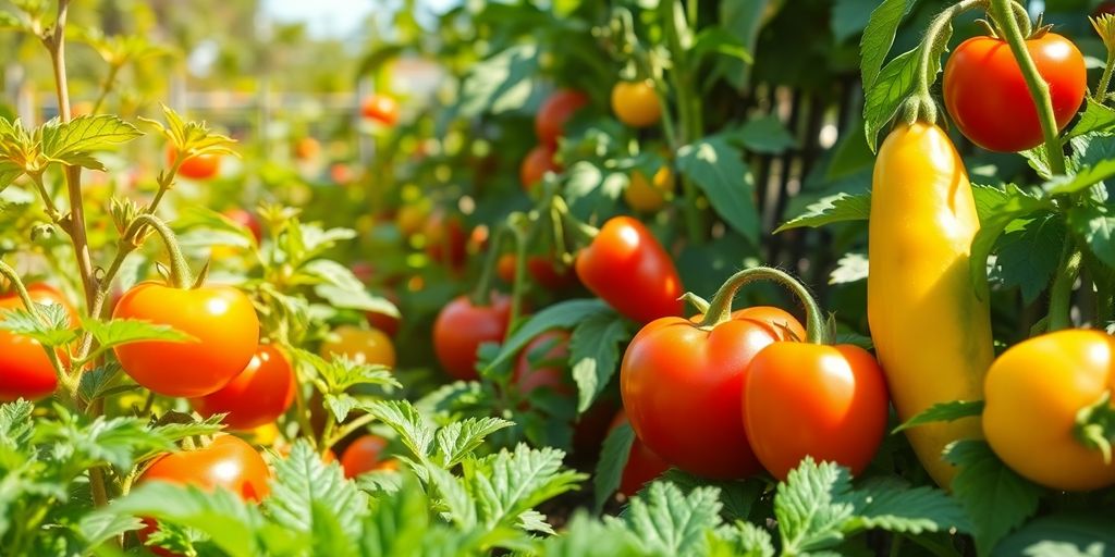 Légumes ensoleillés dans un jardin verdoyant.