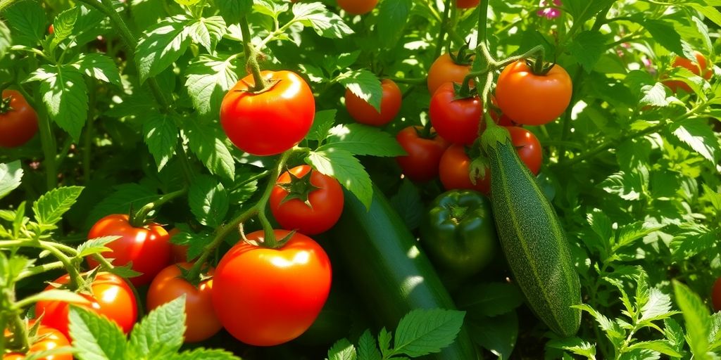 Légumes ensoleillés dans un jardin verdoyant.