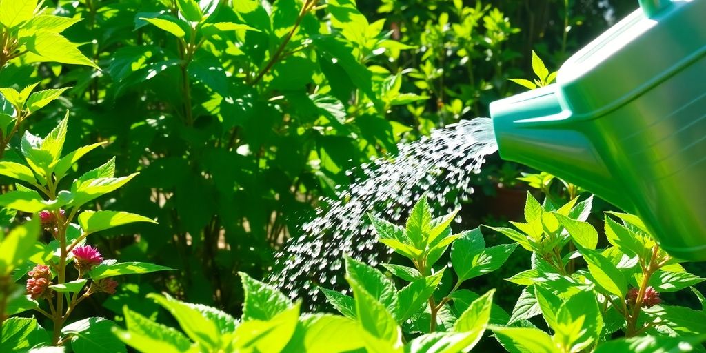 Jardin verdoyant arrosé avec de l'eau recyclée.