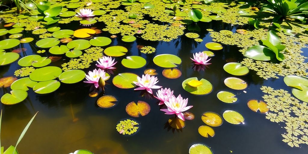 Plantes flottantes dans un jardin aquatique.