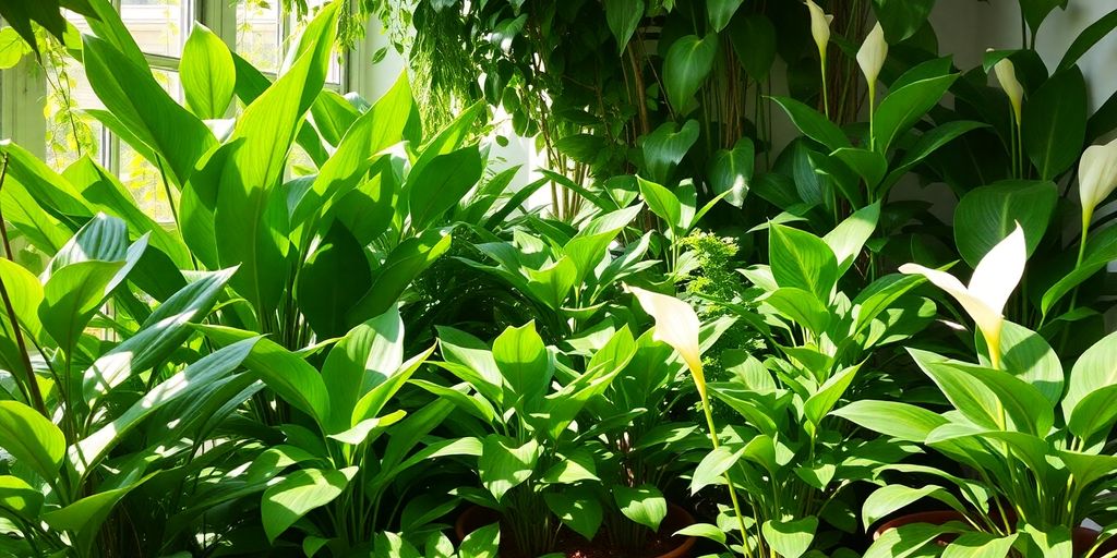 Plantes dépolluantes dans un jardin d'intérieur.