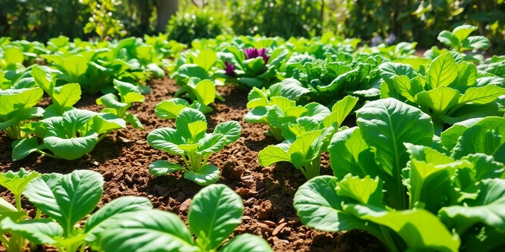 Légumes feuilles en pleine croissance dans un jardin.