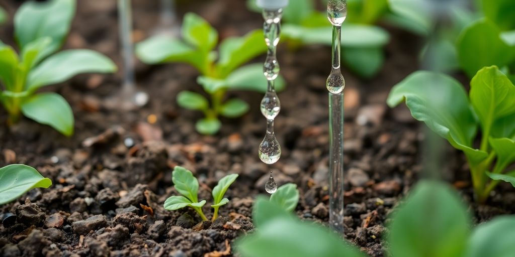 Système d'irrigation goutte à goutte dans un jardin.