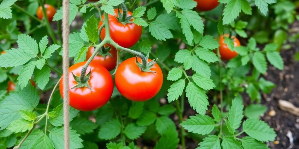 Tomates protégées dans un jardin verdoyant.