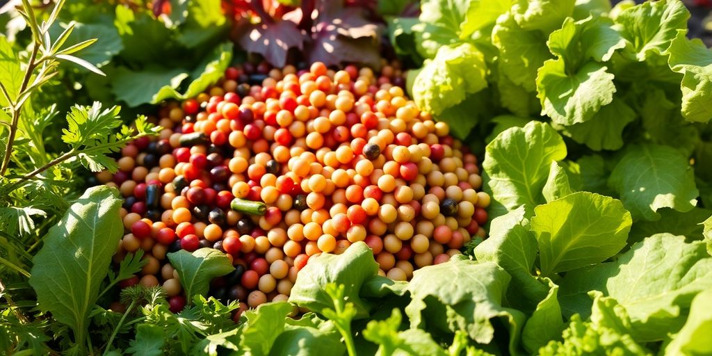 Légumes frais et salades récoltés dans un jardin.