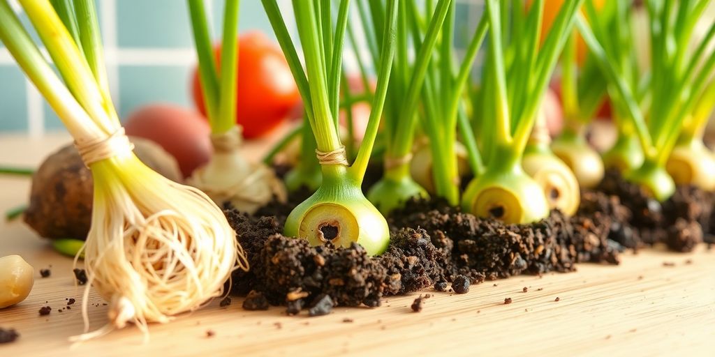 Restes de légumes dans un pot pour regrowth.