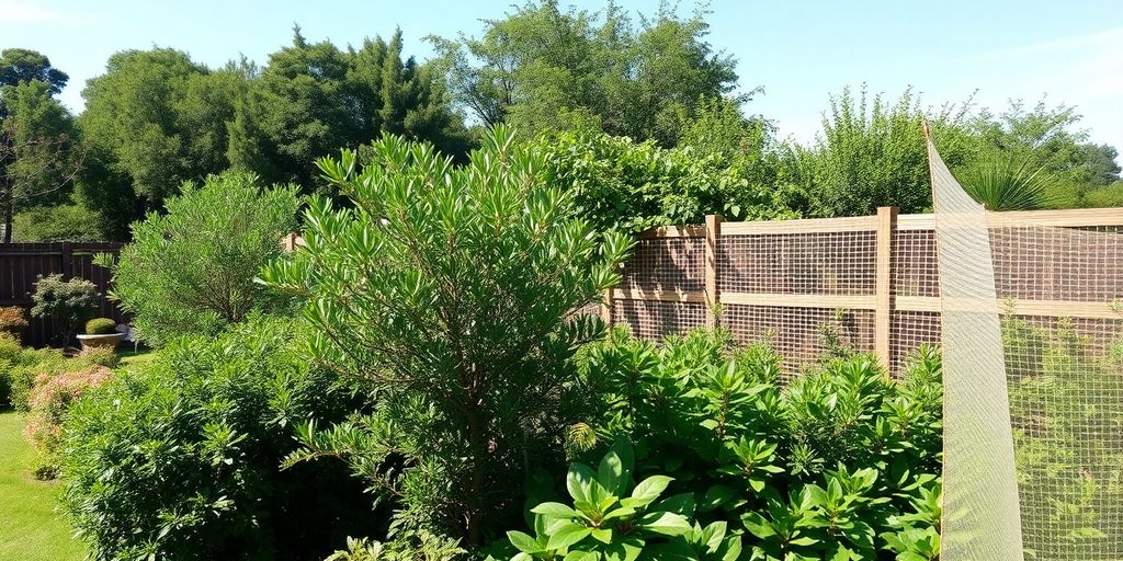 Brise-vent naturel et artificiel dans un jardin.