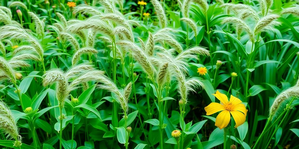 Jardin avec des plantes locales résistant au vent.