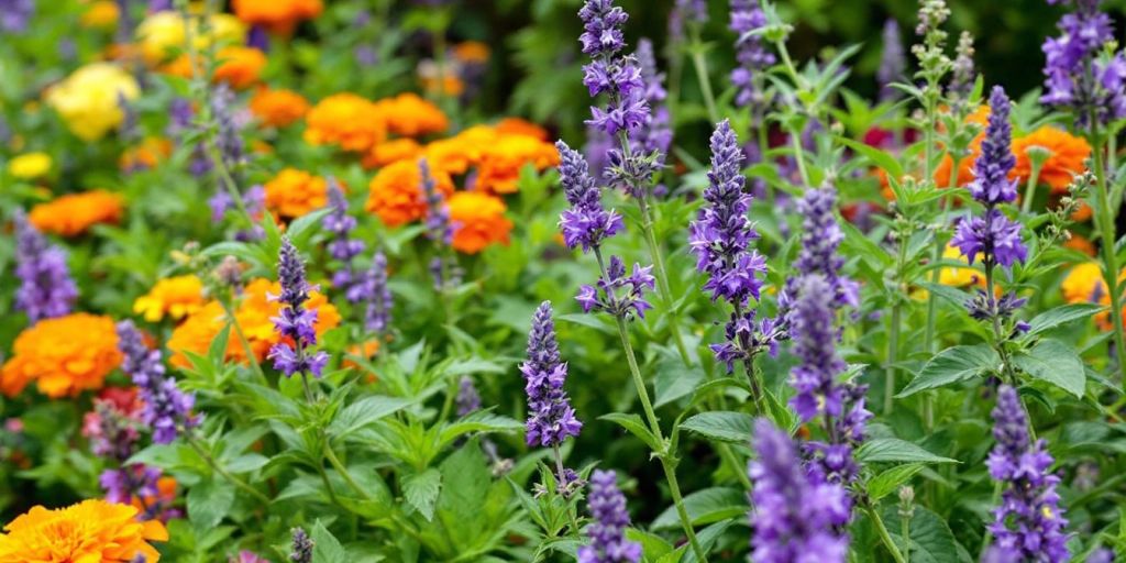 Jardin avec des plantes répulsives contre les insectes.