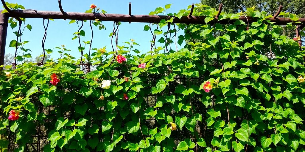 Plantes grimpantes protégeant du vent fort.