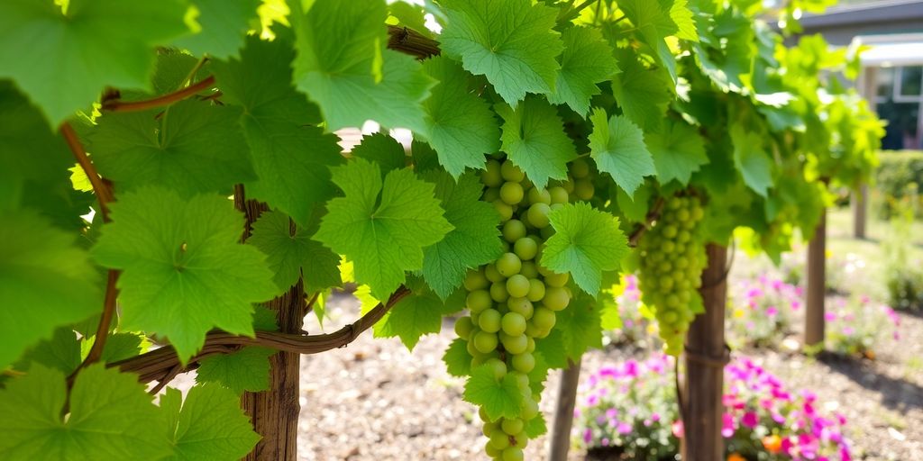 Vignes saines dans un jardin, avec feuillage vert.