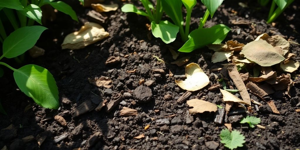 Sol enrichi avec des matières organiques au jardin.