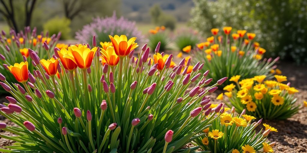 Jardin avec plantes vivaces adaptées aux climats arides.