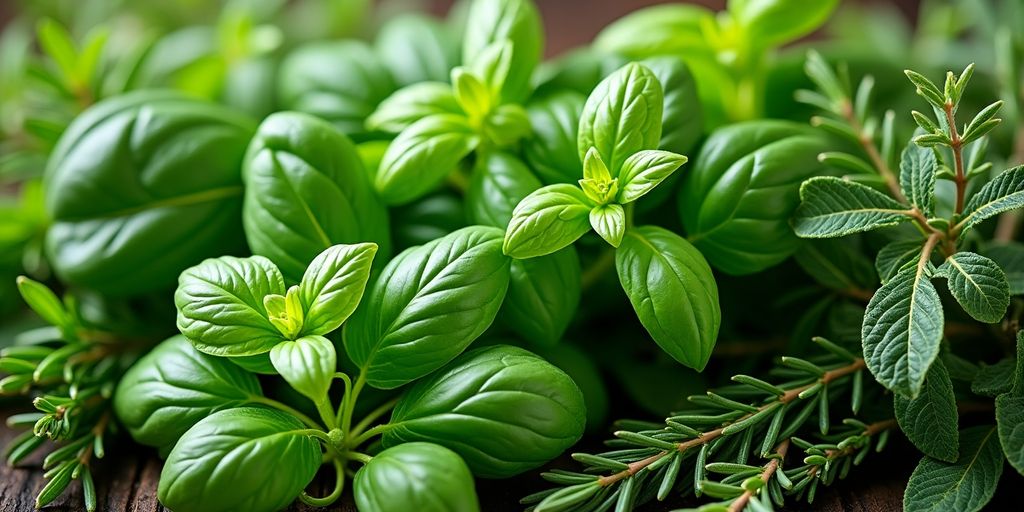 Un assortiment d'herbes aromatiques dans un jardin.