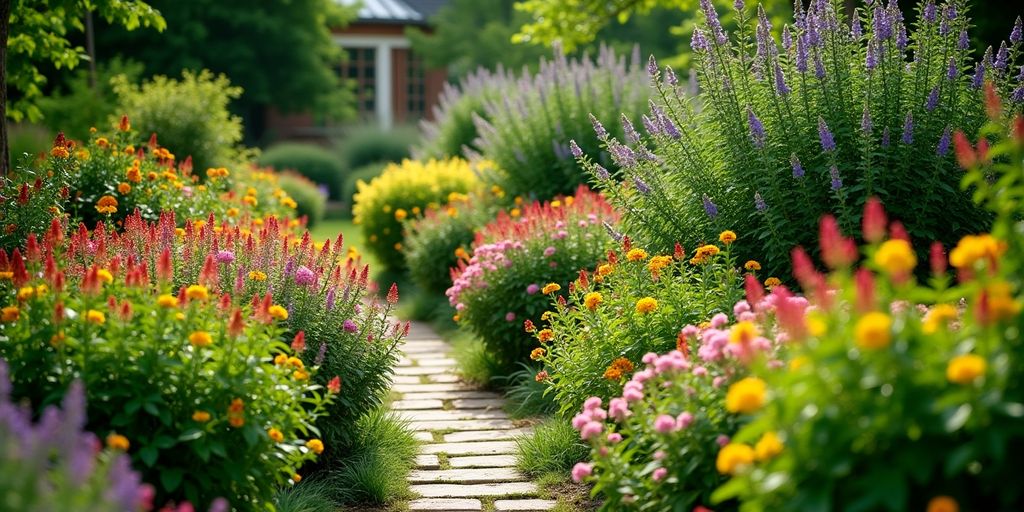 Jardin aromatique avec arbustes et sous-arbrisseaux.