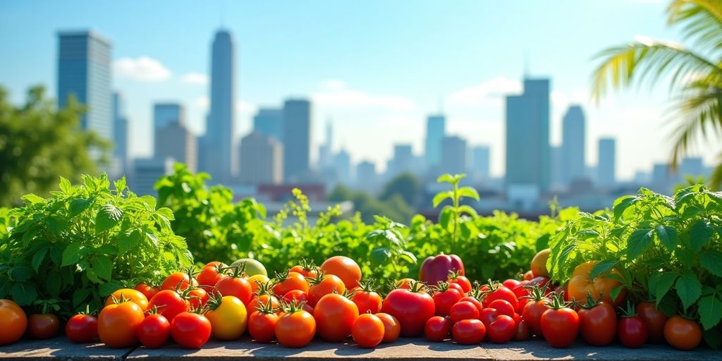 Un jardin sur le toit avec des légumes variés.