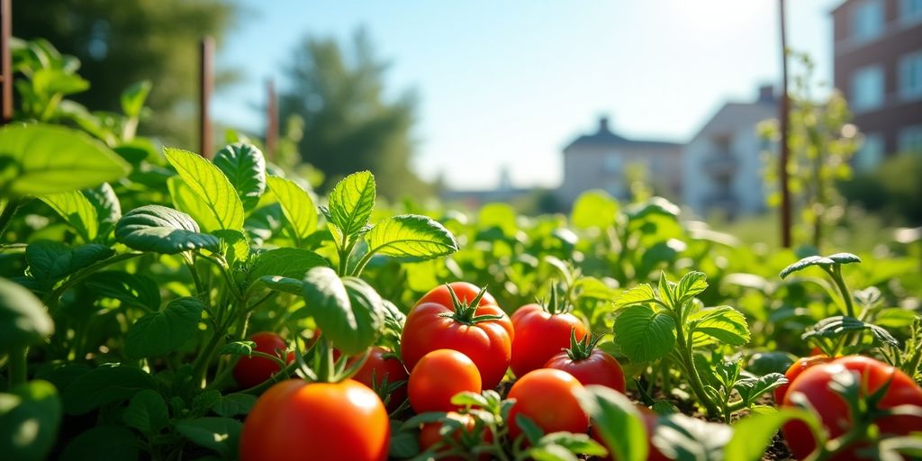 Un jardin de légumes luxuriant sur un toit.