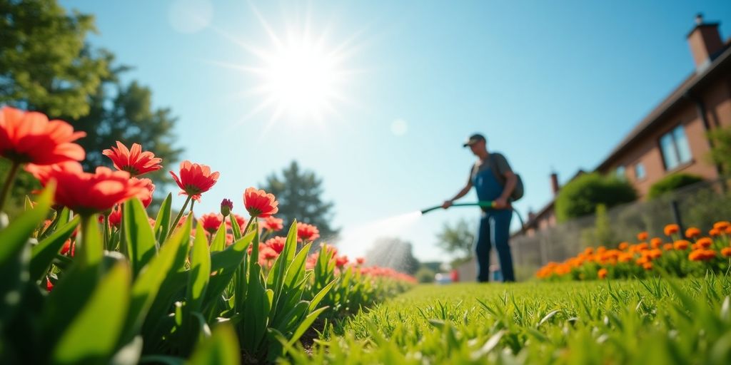 Un jardin ensoleillé avec des plantes assoiffées.