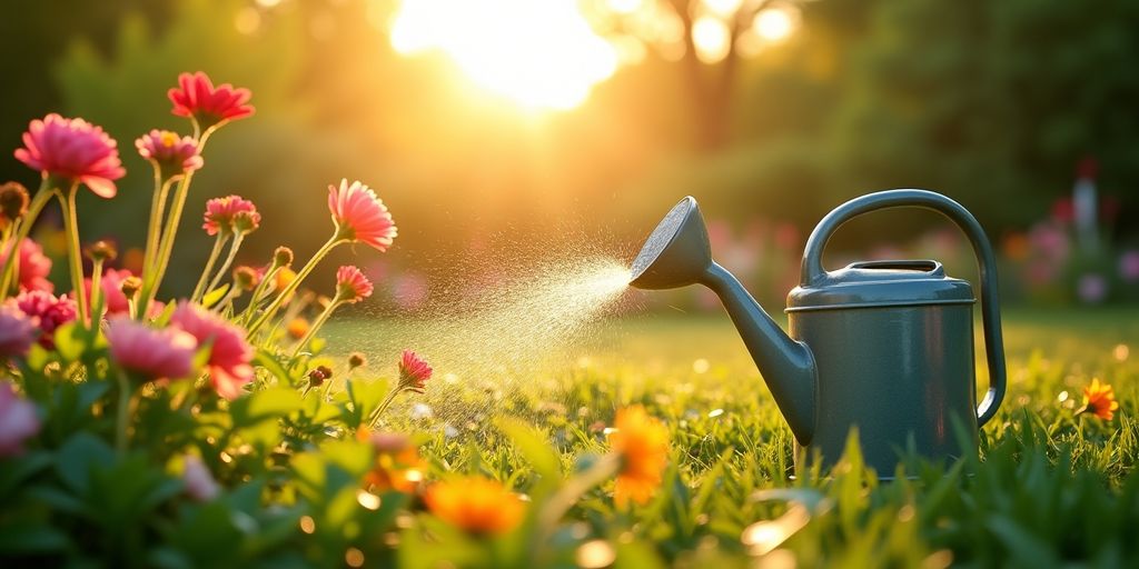 Jardin en période de canicule avec arrosage adapté.