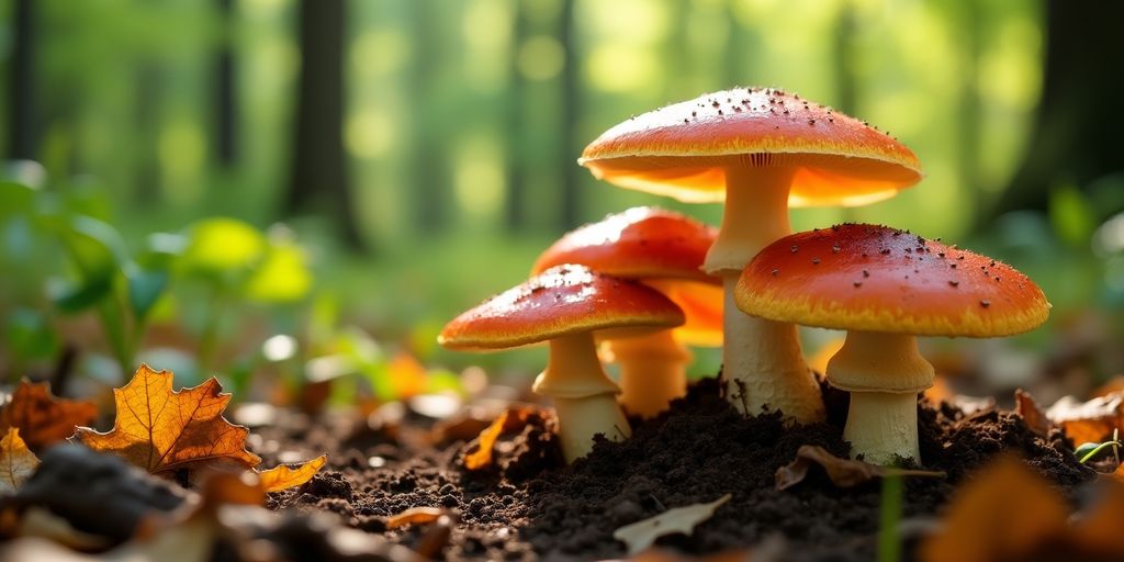 Assortiment de champignons comestibles en forêt.