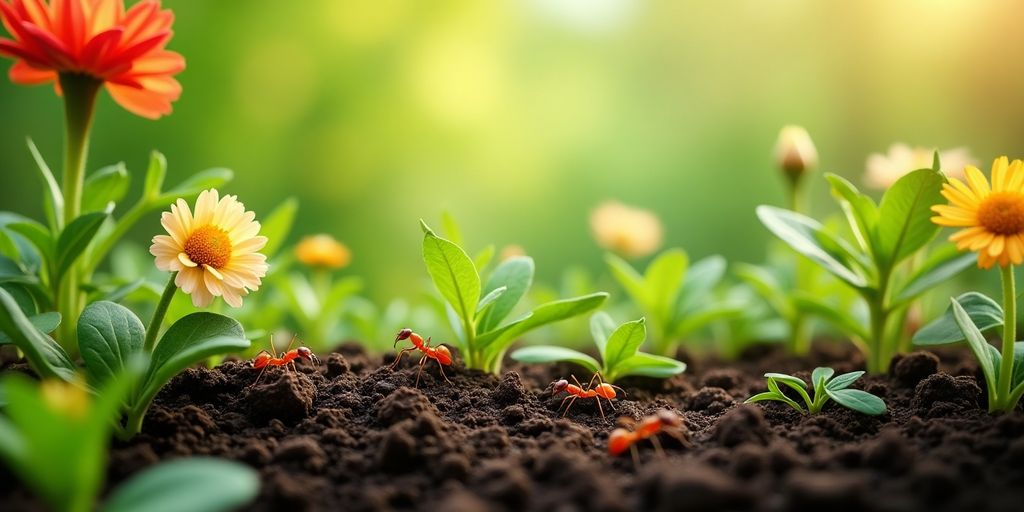 Photo d'un jardin avec des fourmis sur les plantes.