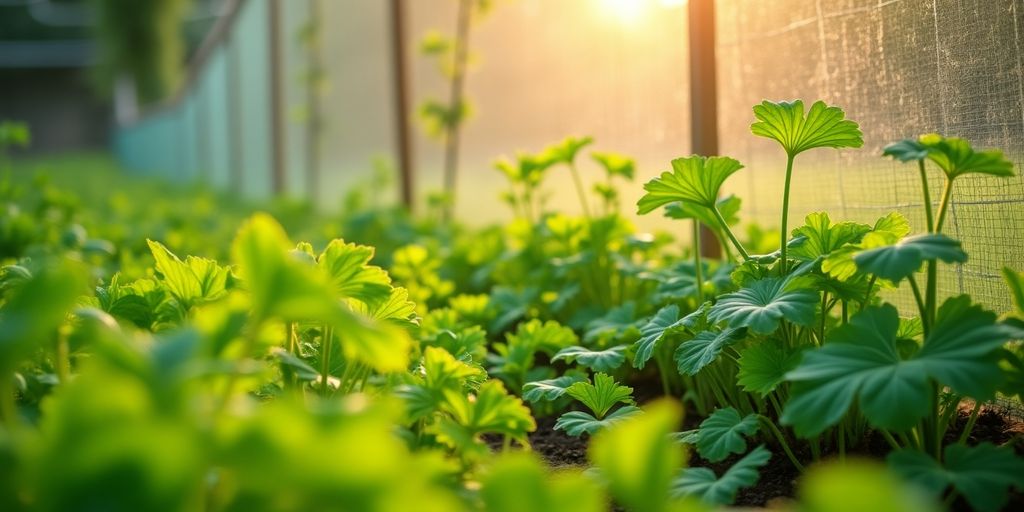 Barrières physiques protégeant les plantes dans un jardin.