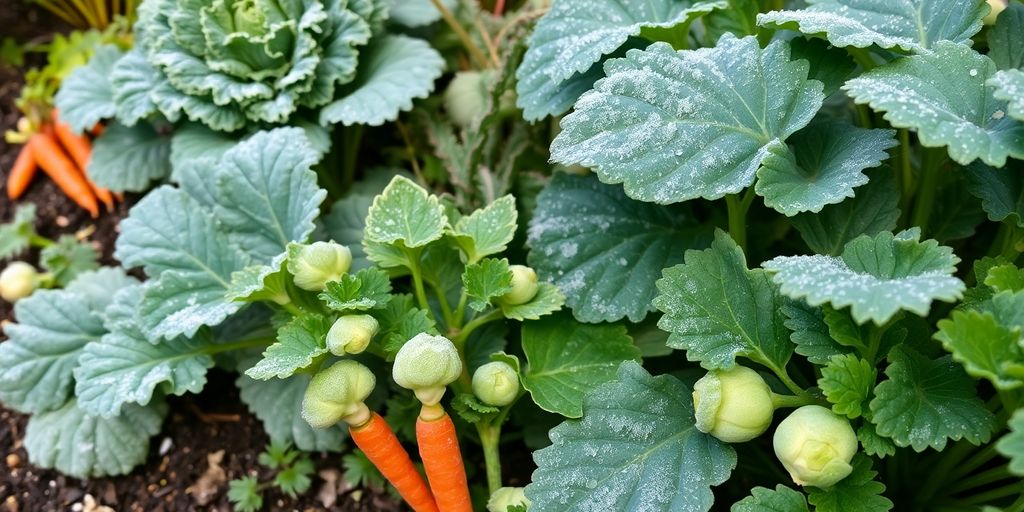 Légumes d'hiver cultivés dans un jardin.