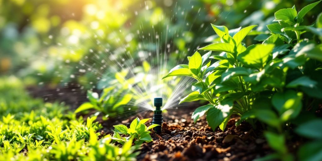 Jardin avec plantes résistantes à la sécheresse et arrosage