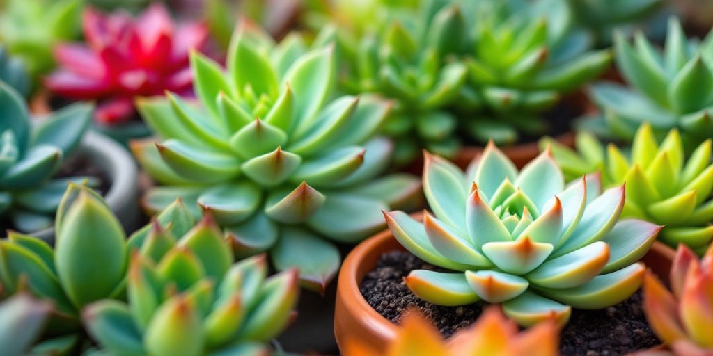 Une photo de plantes succulentes variées dans un jardin.