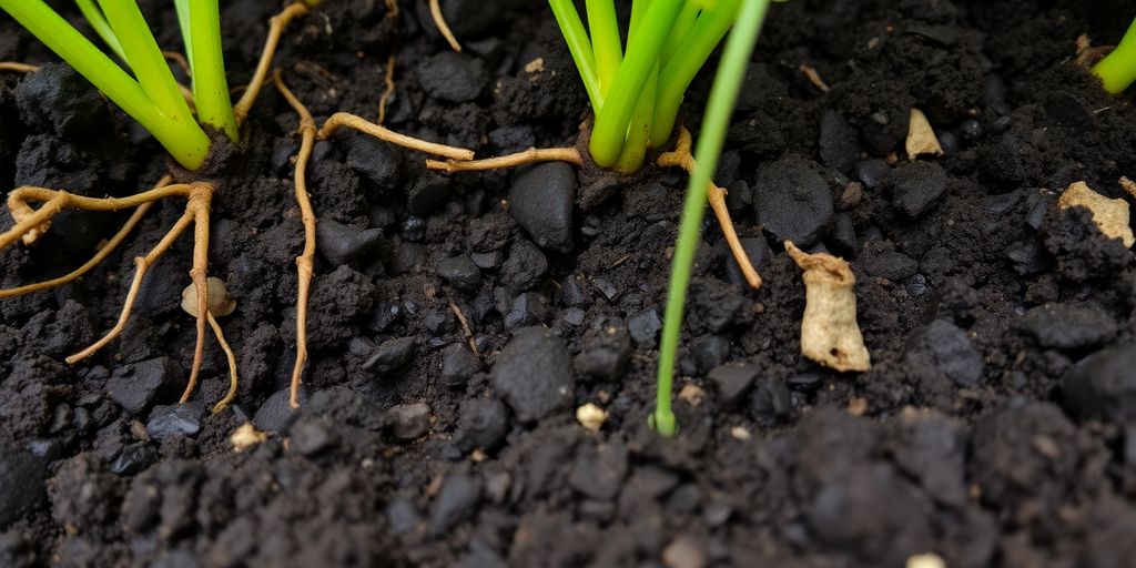 Sol fertile avec plantes vertes.