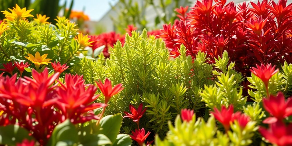 Plantes méditerranéennes luxuriantes sous le soleil.