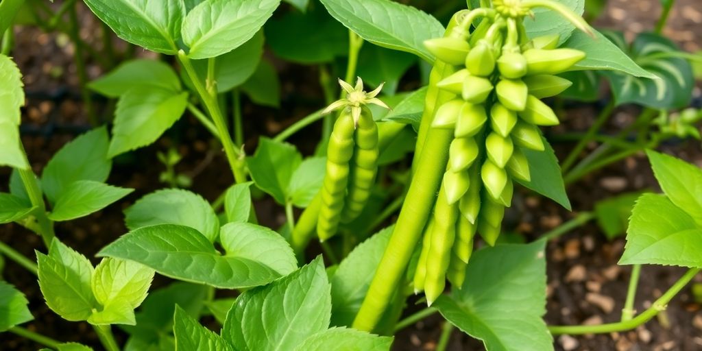 Des haricots verts en pleine croissance dans un jardin.