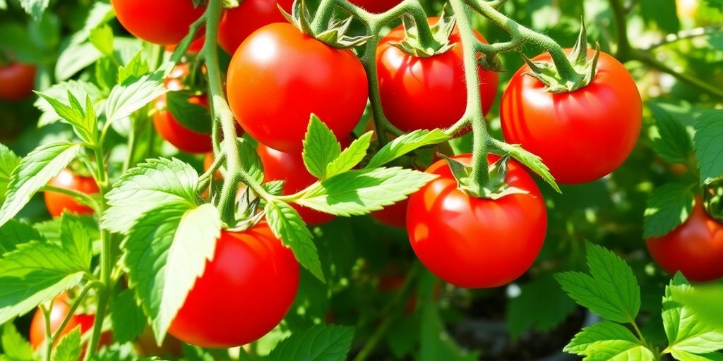 Tomates mûres sur la vigne dans un jardin.