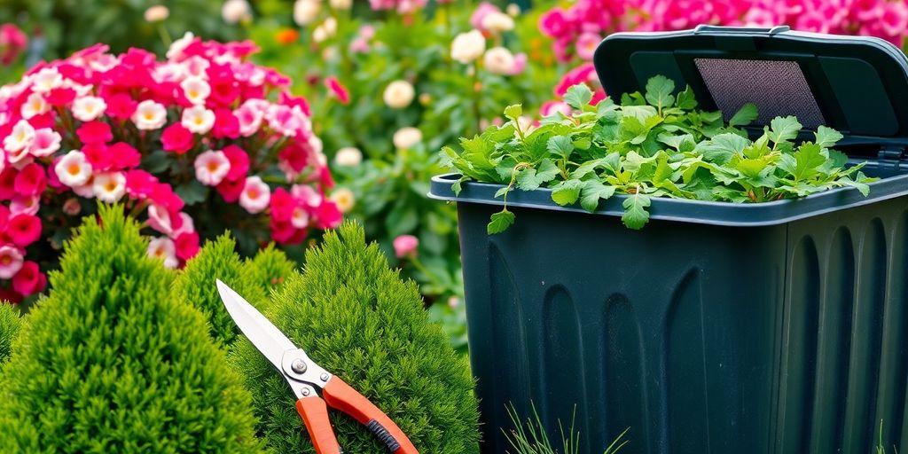 Arbustes bien taillés avec déchets de taille compostés.