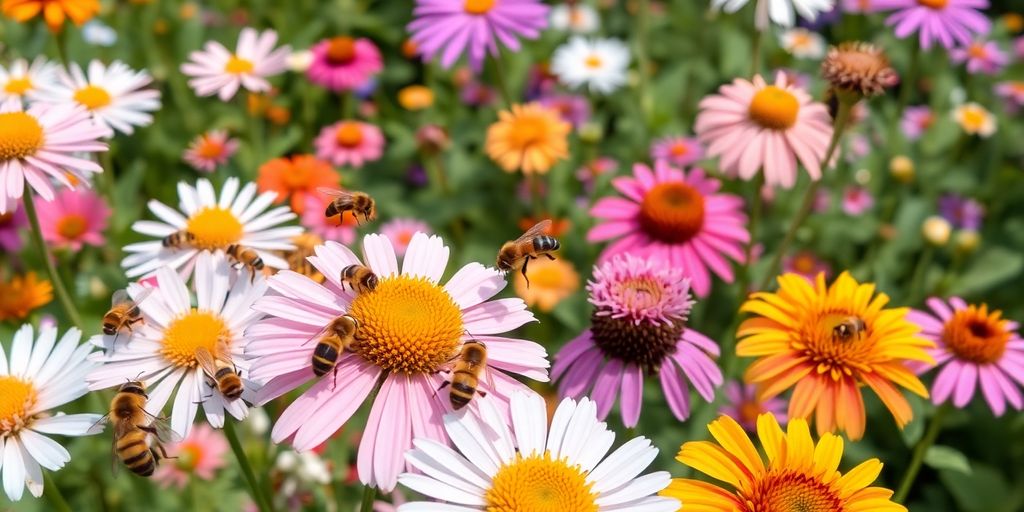 Fleurs colorées attirant des abeilles dans le jardin.