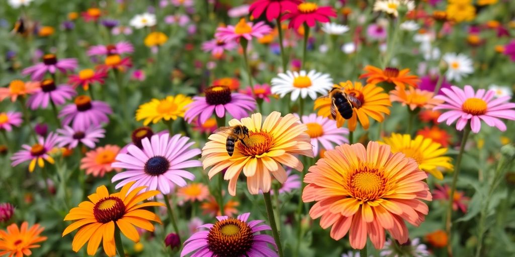 Fleurs colorées attirant abeilles et papillons dans le jardin.