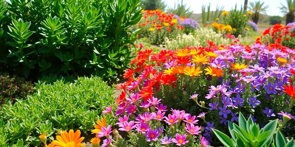 Plantes couvre-sol résistantes à la sécheresse dans un jardin.