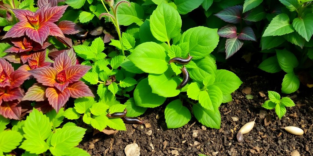 Limaces dans un jardin verdoyant.