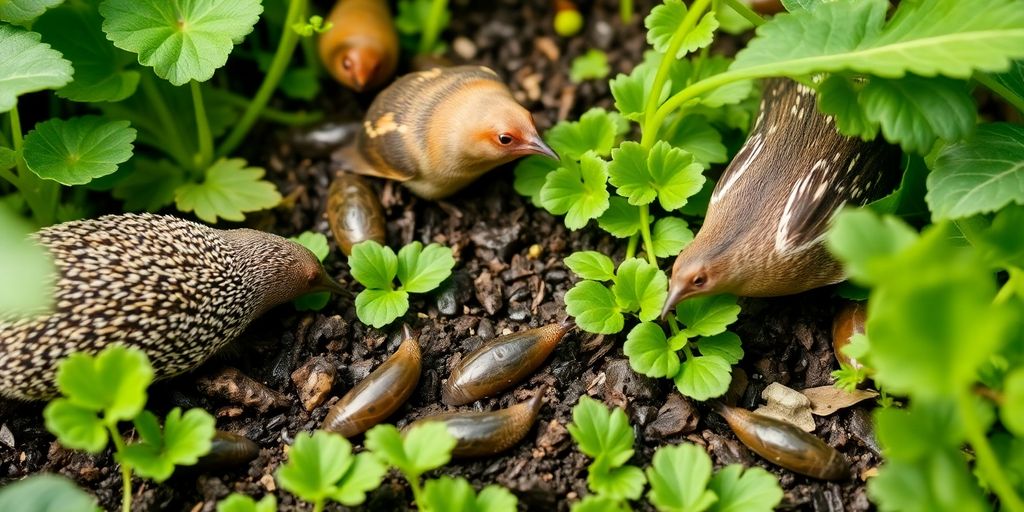 Prédateurs naturels des limaces dans un jardin verdoyant.