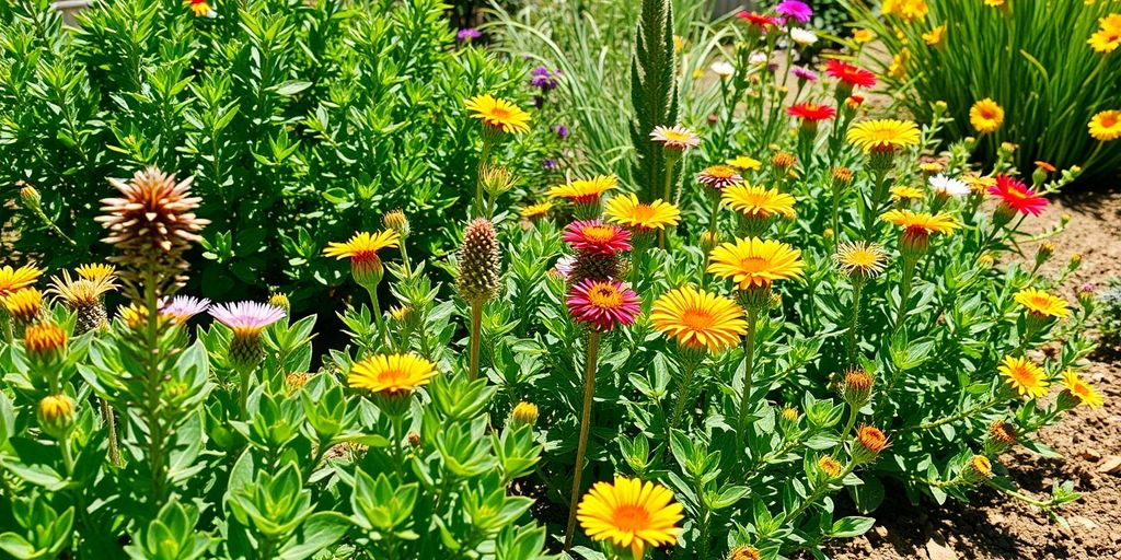 Plantes résistantes à la sécheresse dans un jardin.